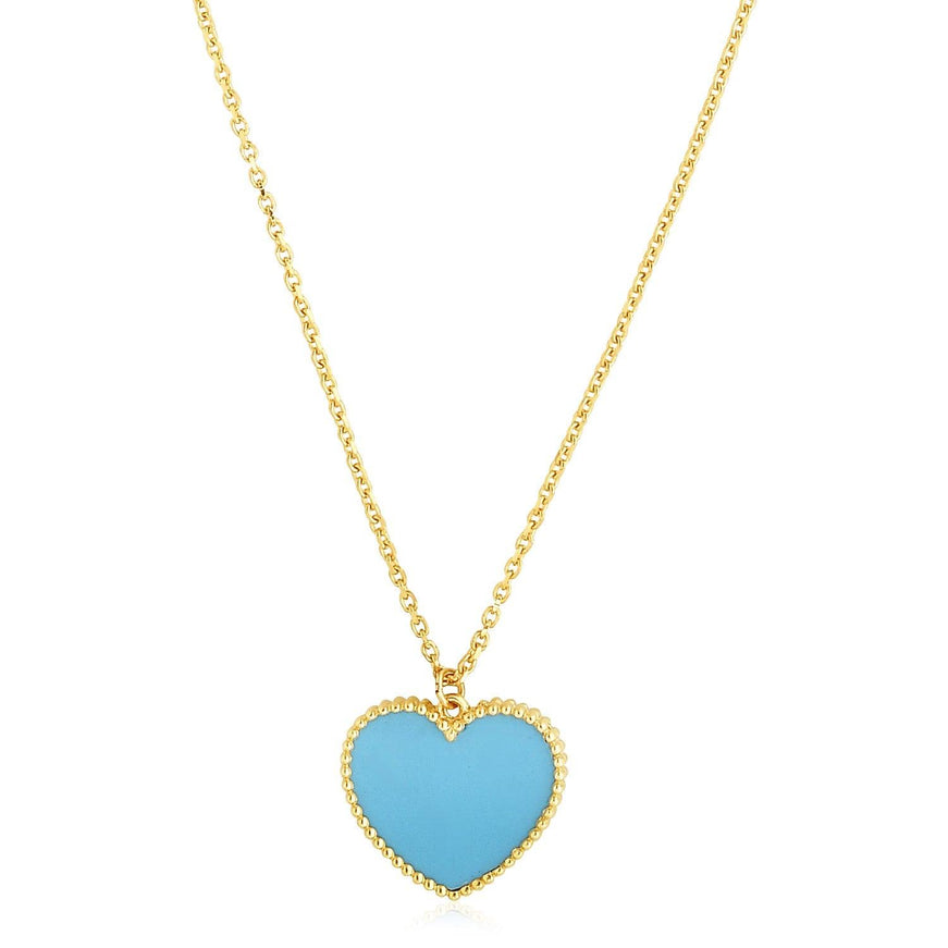 14k Yellow Gold High Polish Heart Turquoise Paste Necklace - Ellie Belle