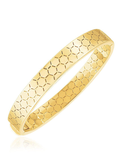 14k Yellow Gold High Polish Honeycomb Bangle (8.9mm) - Ellie Belle