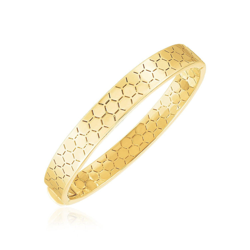 14k Yellow Gold High Polish Honeycomb Bangle (8.9mm) - Ellie Belle