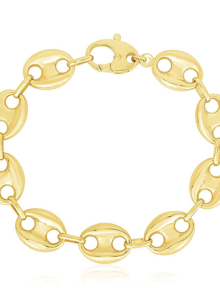 14k Yellow Gold High Polish Lite Puffed Mariner Link Bracelet (15 mm) - Ellie Belle