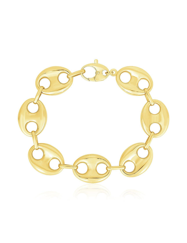 14k Yellow Gold High Polish Lite Puffed Mariner Link Bracelet (21 mm) - Ellie Belle