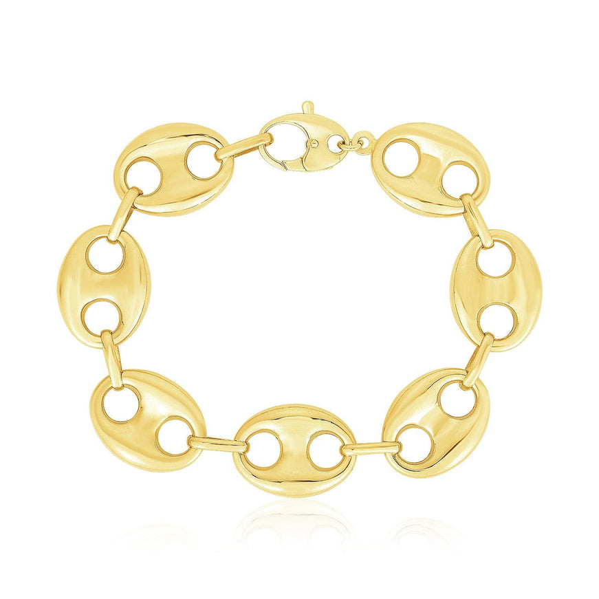 14k Yellow Gold High Polish Lite Puffed Mariner Link Bracelet (21 mm) - Ellie Belle