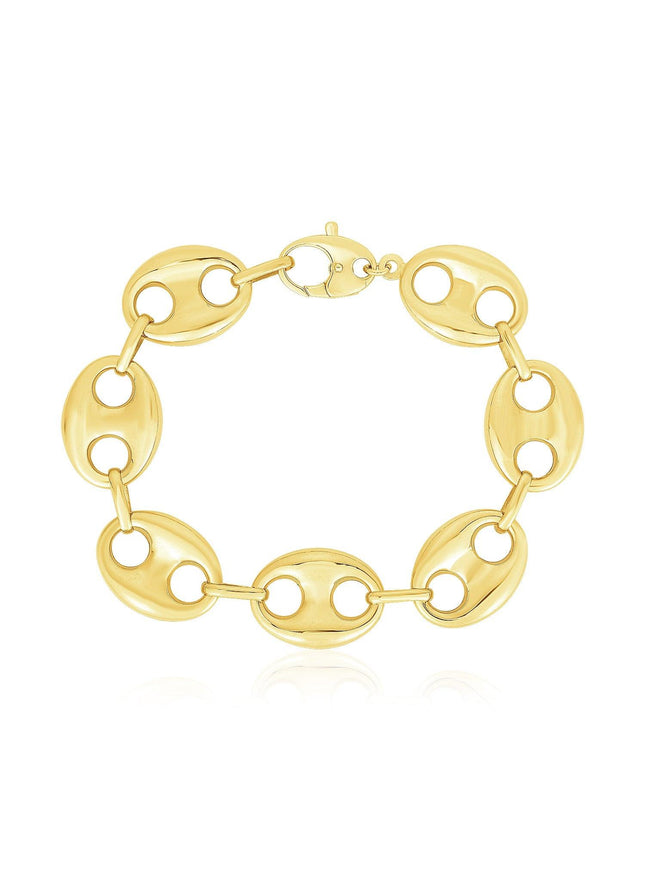 14k Yellow Gold High Polish Lite Puffed Mariner Link Bracelet (21 mm) - Ellie Belle