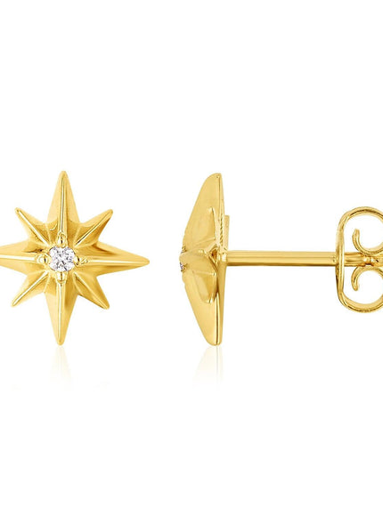 14K Yellow Gold High Polish North Star Diamond Earrings - Ellie Belle