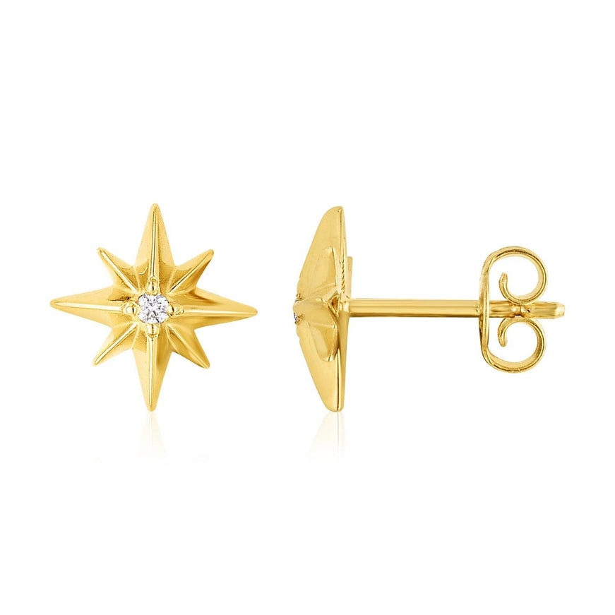 14K Yellow Gold High Polish North Star Diamond Earrings - Ellie Belle