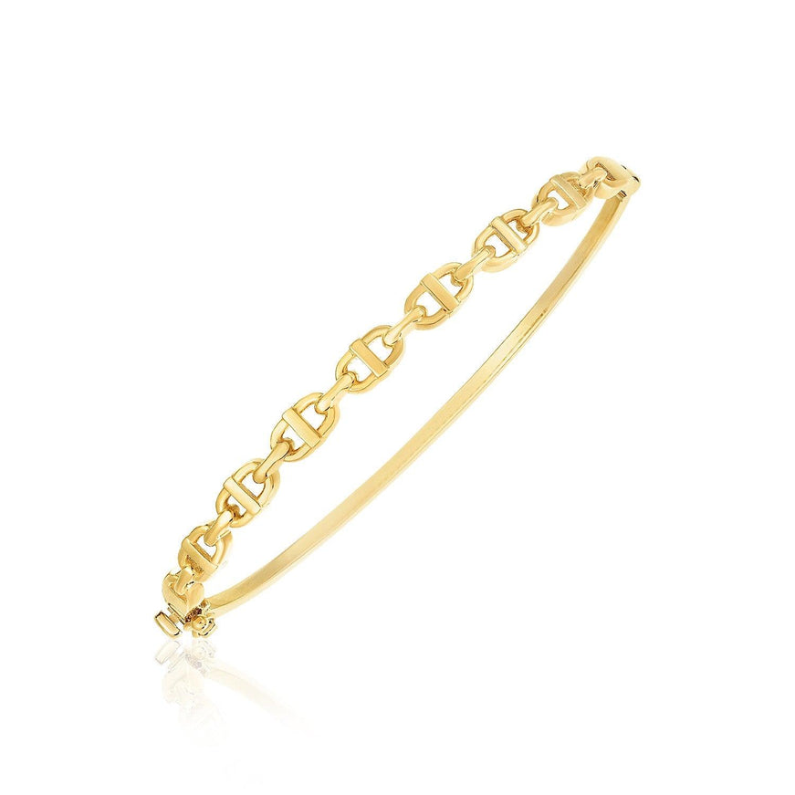 14k Yellow Gold High Polish Puffed Mariner Link Bangle (4.6mm) - Ellie Belle