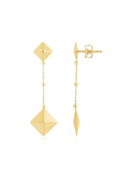 14K Yellow Gold High Polish Pyramid Drop Earrings - Ellie Belle