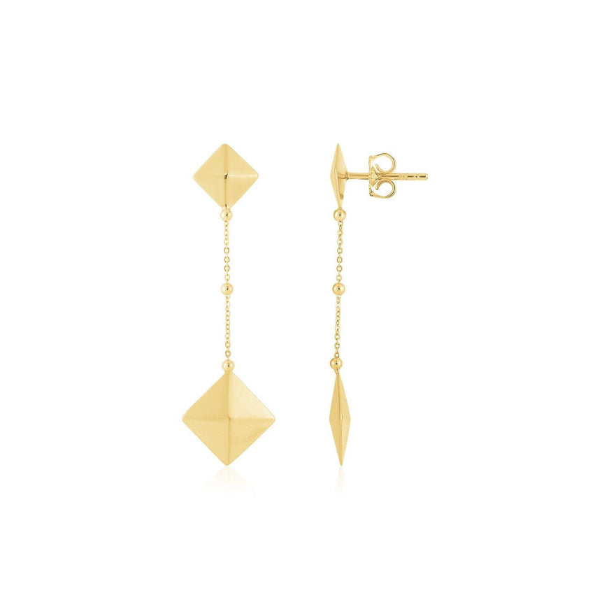 14K Yellow Gold High Polish Pyramid Drop Earrings - Ellie Belle