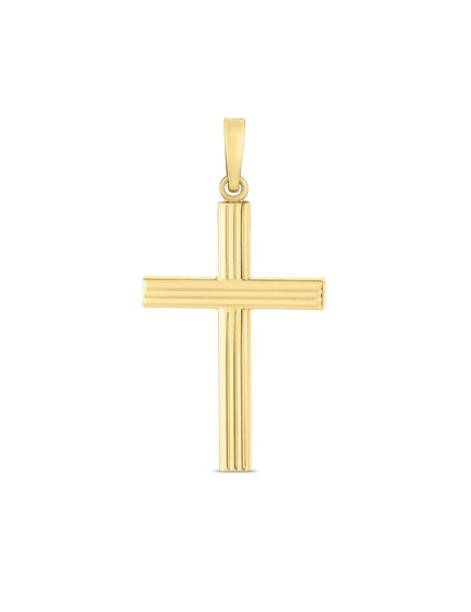 14k Yellow Gold High Polish Ribber Cross Pendant - Ellie Belle