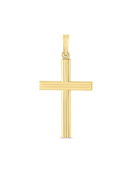 14k Yellow Gold High Polish Ribber Cross Pendant - Ellie Belle