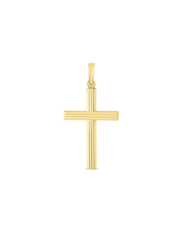 14k Yellow Gold High Polish Ribber Cross Pendant - Ellie Belle