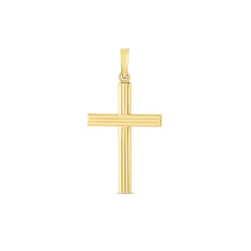 14k Yellow Gold High Polish Ribber Cross Pendant - Ellie Belle