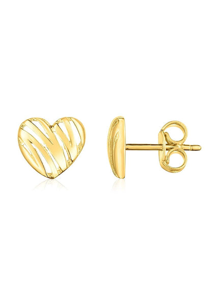 14K Yellow Gold High Polish Scribble Heart Stud Earrings - Ellie Belle