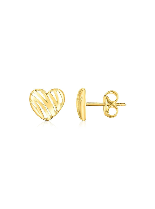 14K Yellow Gold High Polish Scribble Heart Stud Earrings - Ellie Belle