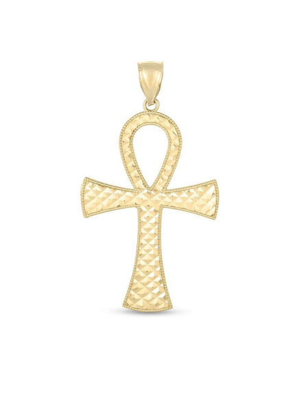 14k Yellow Gold High Polish Textured Ankh Pendant - Ellie Belle