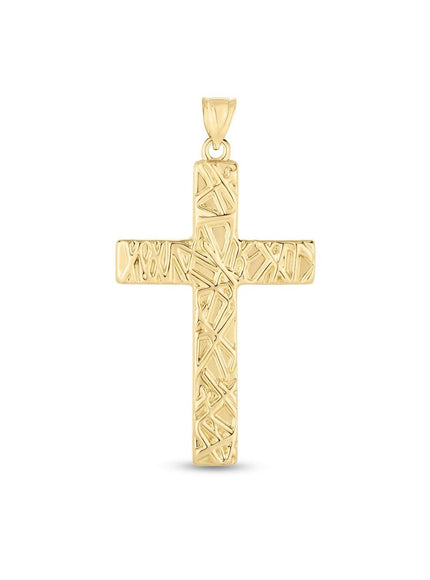 14k Yellow Gold High Polish Textured Cross Pendant - Ellie Belle