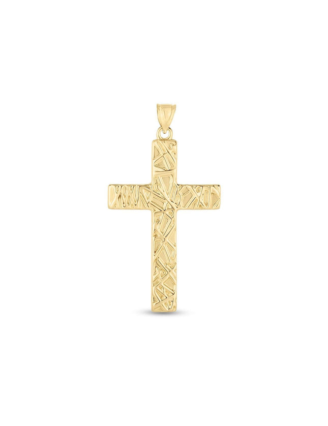 14k Yellow Gold High Polish Textured Cross Pendant - Ellie Belle