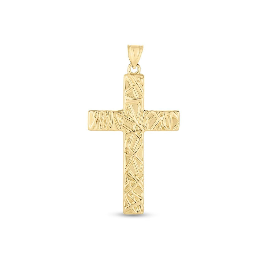 14k Yellow Gold High Polish Textured Cross Pendant - Ellie Belle