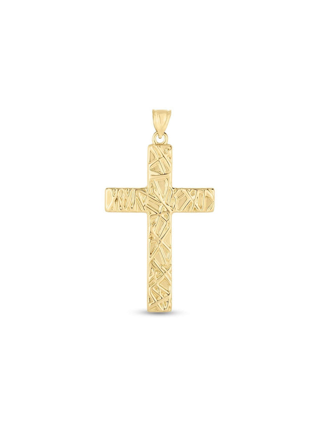 14k Yellow Gold High Polish Textured Cross Pendant - Ellie Belle
