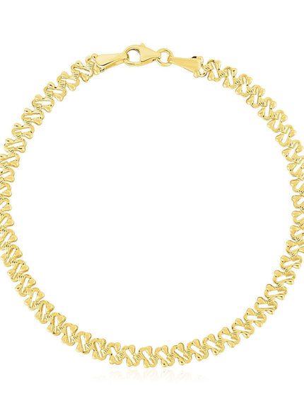 14k Yellow Gold High Polish Textured Fancy Chain Bracelet (4mm) - Ellie Belle