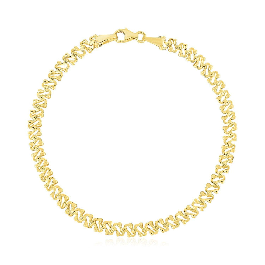 14k Yellow Gold High Polish Textured Fancy Chain Bracelet (4mm) - Ellie Belle