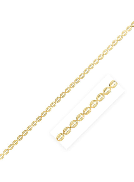 14k Yellow Gold High Polish Textured Puffed Oval Link Bracelet (3.8mm) - Ellie Belle