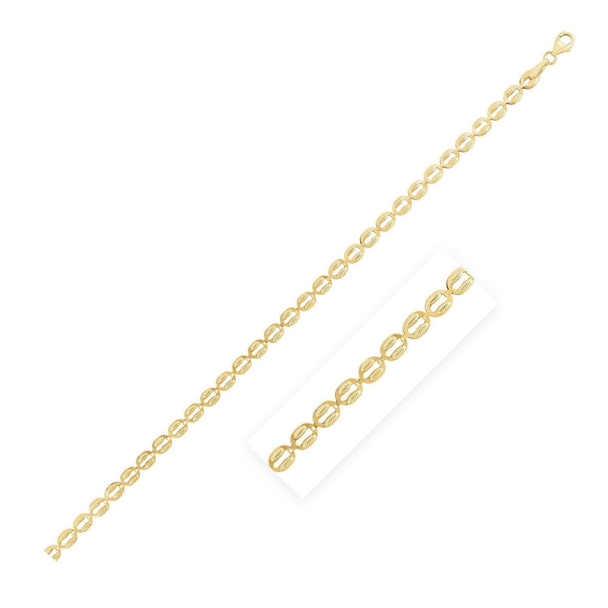 14k Yellow Gold High Polish Textured Puffed Oval Link Bracelet (3.8mm) - Ellie Belle