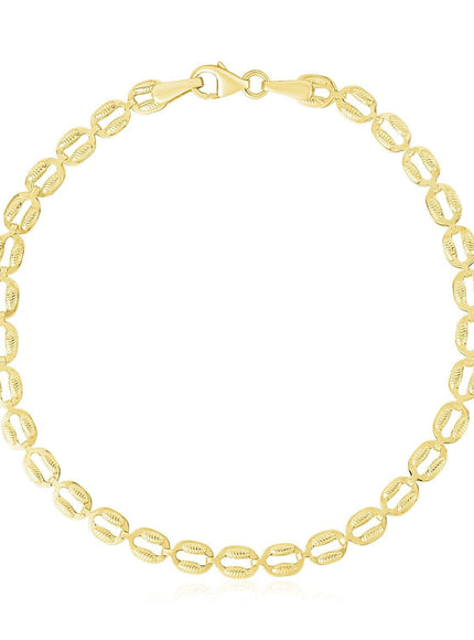 14k Yellow Gold High Polish Textured Puffed Oval Link Bracelet (3.8mm) - Ellie Belle