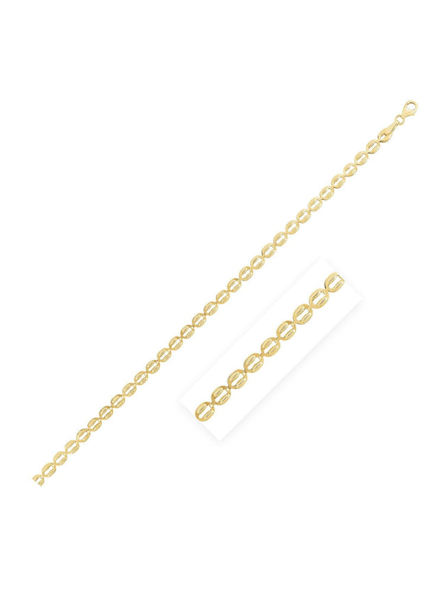 14k Yellow Gold High Polish Textured Puffed Oval Link Chain (3.8mm) - Ellie Belle