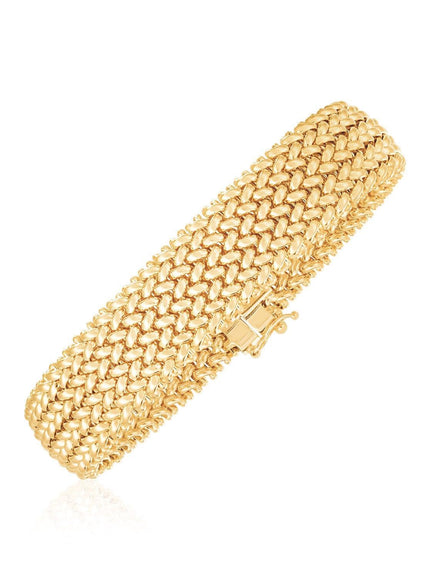 14k Yellow Gold High Polish Thick Braided Bracelet (14.5mm) - Ellie Belle