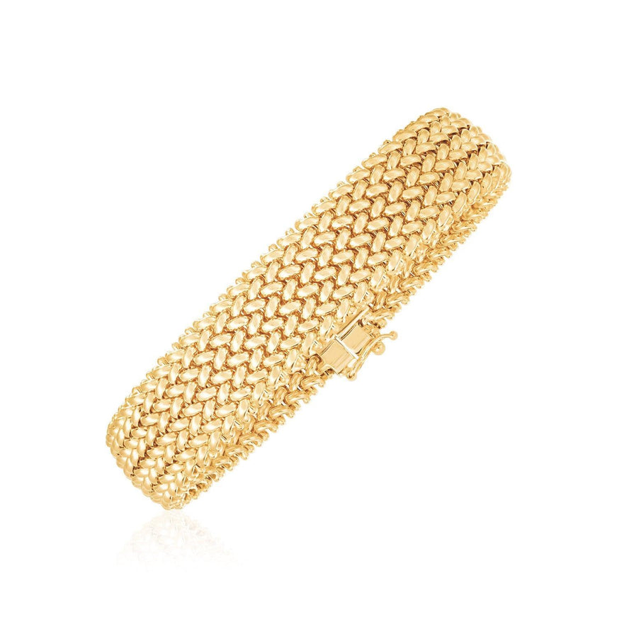 14k Yellow Gold High Polish Thick Braided Bracelet (14.5mm) - Ellie Belle