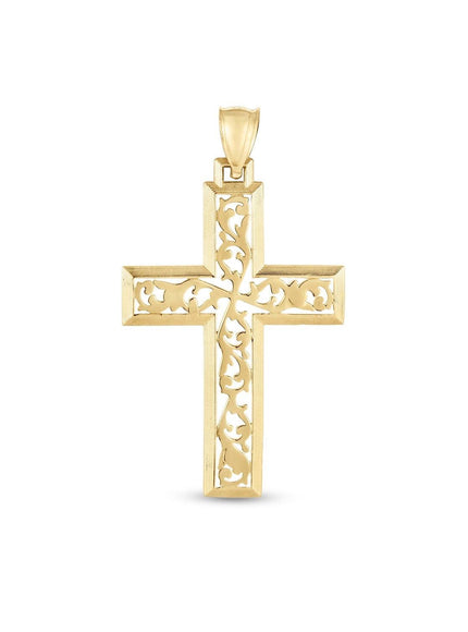 14k Yellow Gold High Polish Vine Cross Pendant - Ellie Belle