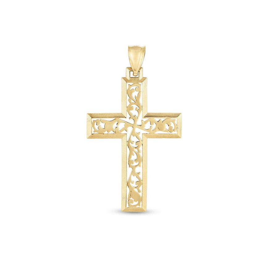 14k Yellow Gold High Polish Vine Cross Pendant - Ellie Belle