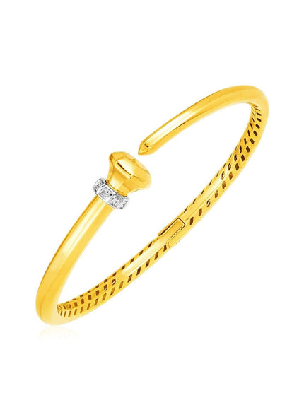 14k Yellow Gold Hinged Bangle Bracelet with Diamonds - Ellie Belle