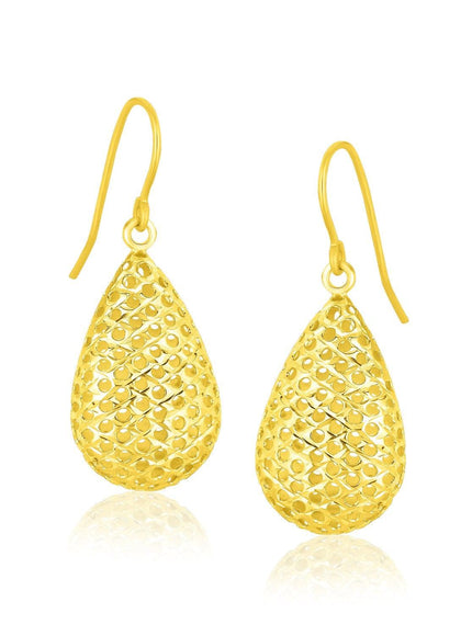 14k Yellow Gold Honeycomb Texture Large Teardrop Drop Earrings - Ellie Belle