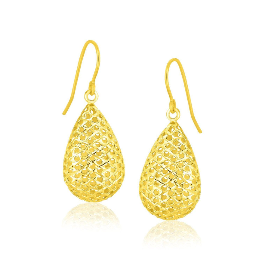 14k Yellow Gold Honeycomb Texture Large Teardrop Drop Earrings - Ellie Belle