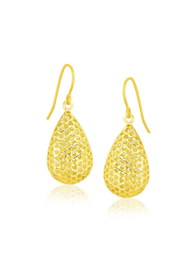 14k Yellow Gold Honeycomb Texture Large Teardrop Drop Earrings - Ellie Belle