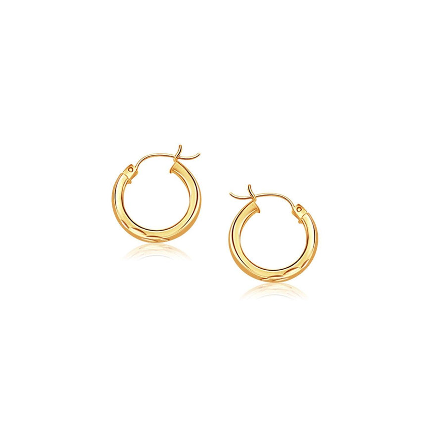 14k Yellow Gold Hoop Earring with Diamond-Cut Finish (20mm Diameter) - Ellie Belle