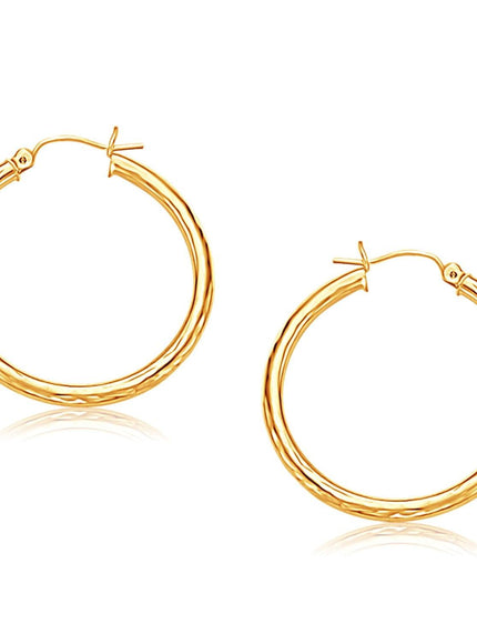 14k Yellow Gold Hoop Earring with Diamond-Cut Finish (30 mm Diameter) - Ellie Belle