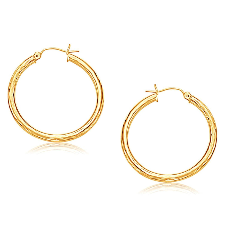 14k Yellow Gold Hoop Earring with Diamond-Cut Finish (30 mm Diameter) - Ellie Belle