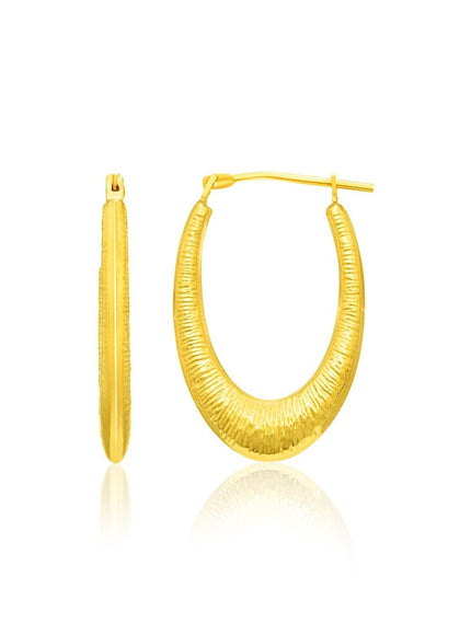 14k Yellow Gold Hoop Earrings in a Graduated Texture Style - Ellie Belle