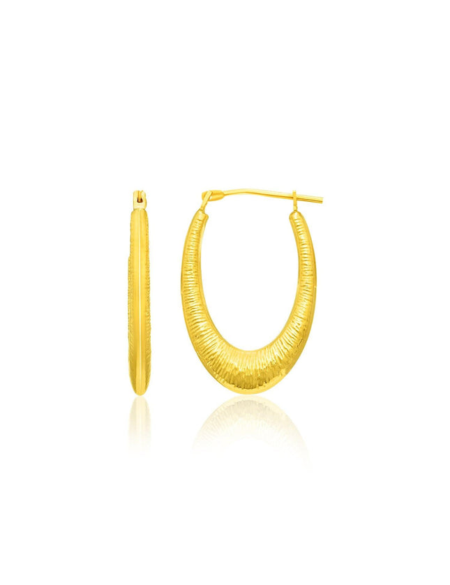 14k Yellow Gold Hoop Earrings in a Graduated Texture Style - Ellie Belle