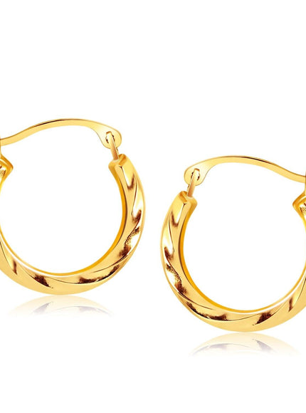 14k Yellow Gold Hoop Earrings in Textured Polished Style (5/8 inch Diameter) - Ellie Belle