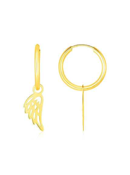 14K Yellow Gold Hoop Earrings with Angel Wings - Ellie Belle