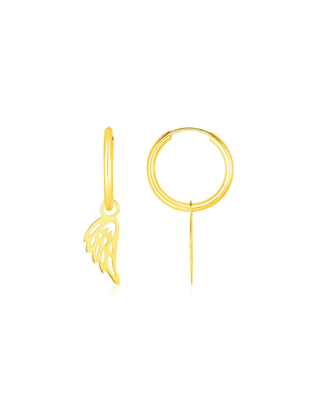 14K Yellow Gold Hoop Earrings with Angel Wings - Ellie Belle