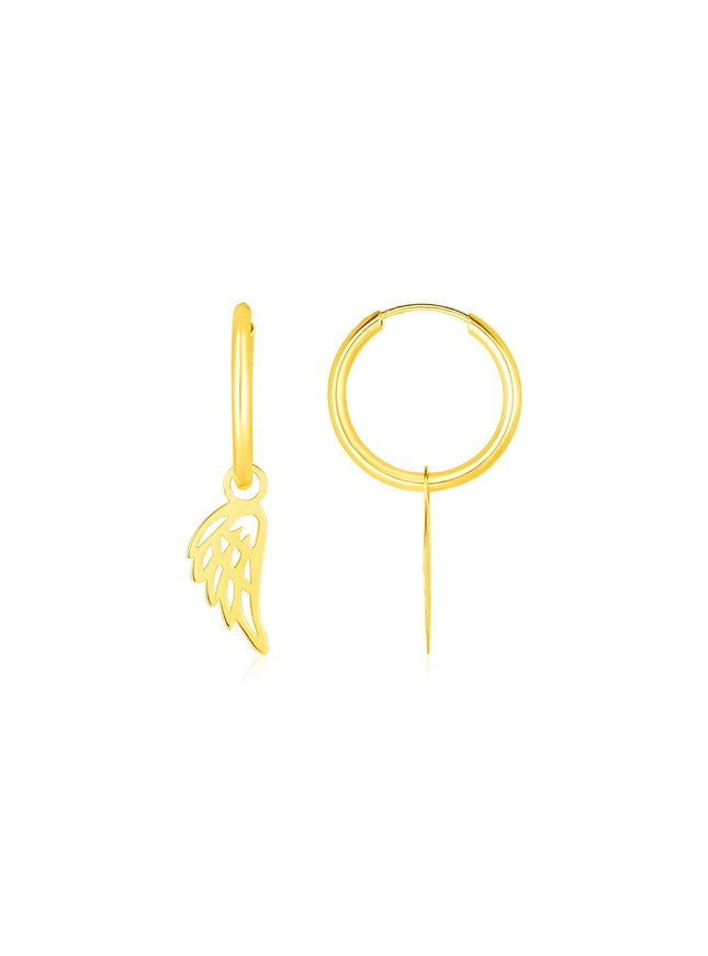 14K Yellow Gold Hoop Earrings with Angel Wings - Ellie Belle