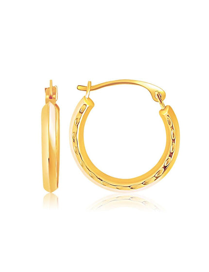 14k Yellow Gold Hoop Earrings with Textured Detailing - Ellie Belle