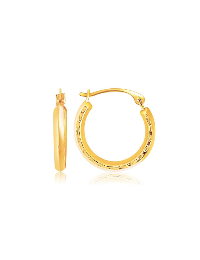 14k Yellow Gold Hoop Earrings with Textured Detailing - Ellie Belle