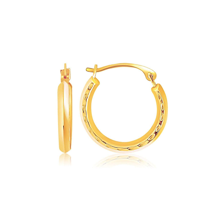 14k Yellow Gold Hoop Earrings with Textured Detailing - Ellie Belle