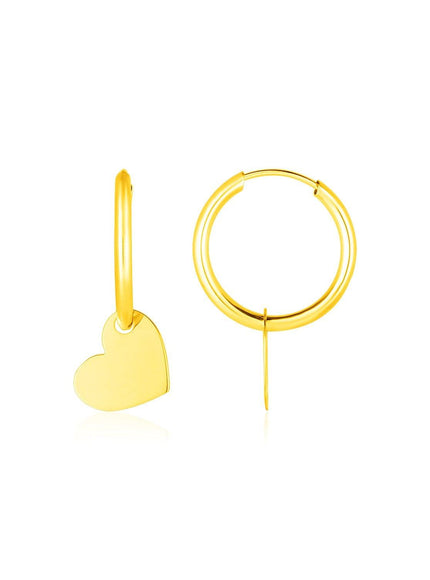 14K Yellow Gold Hoop Polished Earrings with Hearts - Ellie Belle